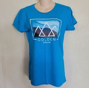 DUCK CO Golden Colorado Blue Graphic Short Sleeve T-shirt Size Women's Medium